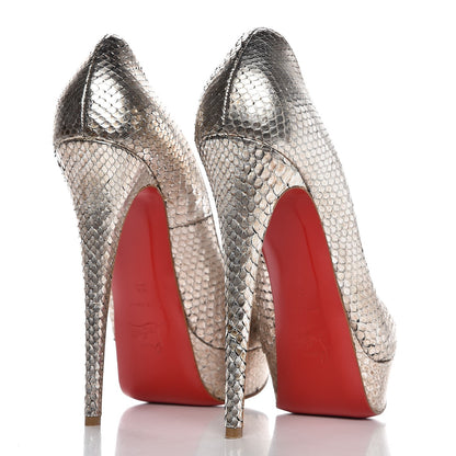 Christian Louboutin Metallic Python Lady Peep 150 Pumps 39 Antique Silver 4 of 10
