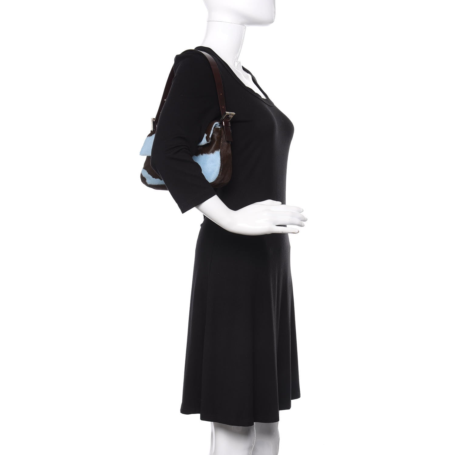 Fendi Calf Hair Baguette Light Blue Brown 2 of 11