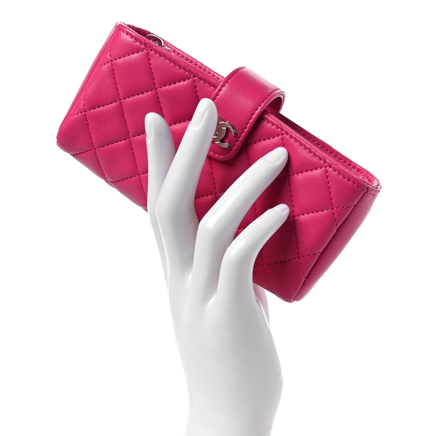 Lambskin Quilted Mini Phone Holder Clutch Fuchsia