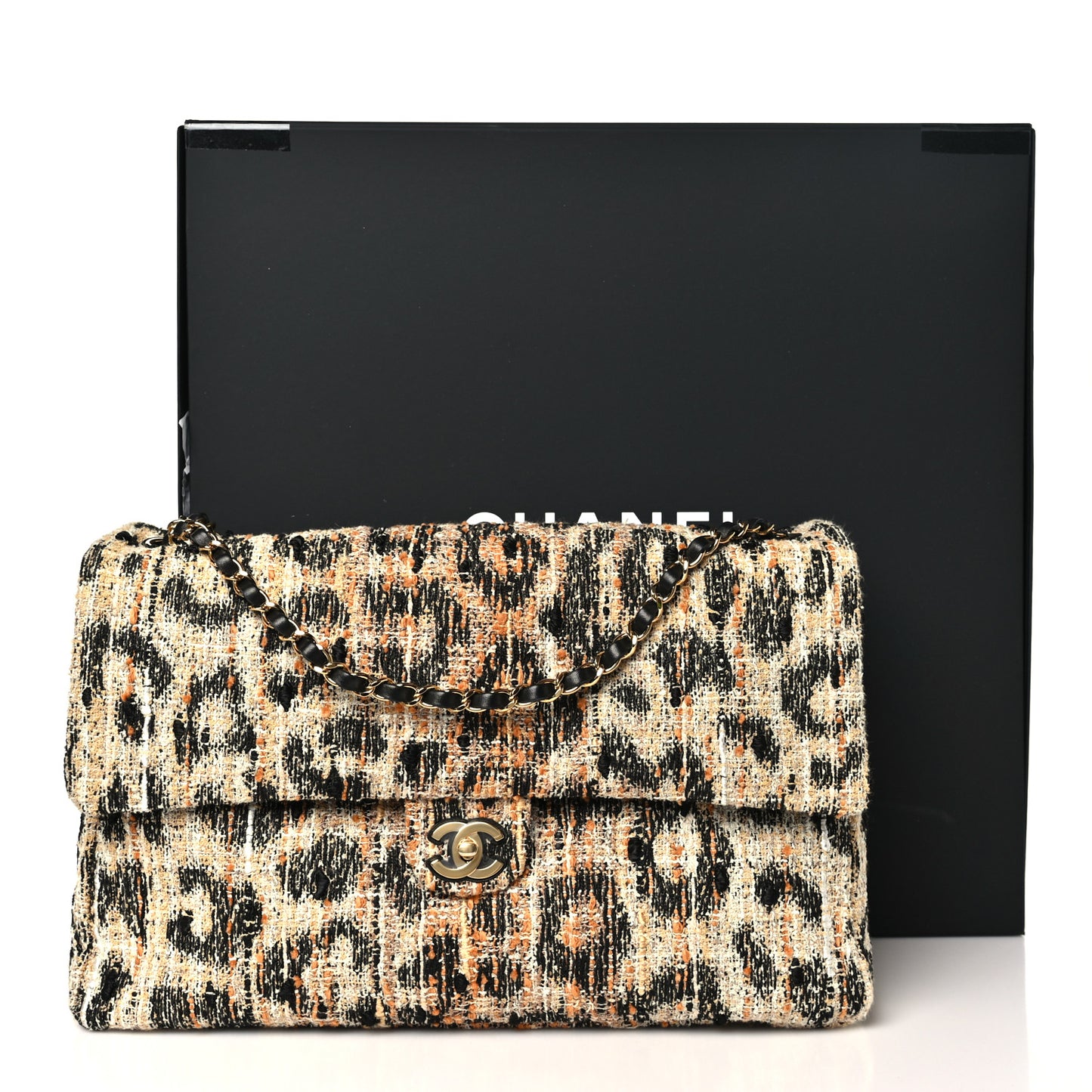 Tweed Mixed Fibers Leopard Print Souplissimo Maxi Flap Brown Black White