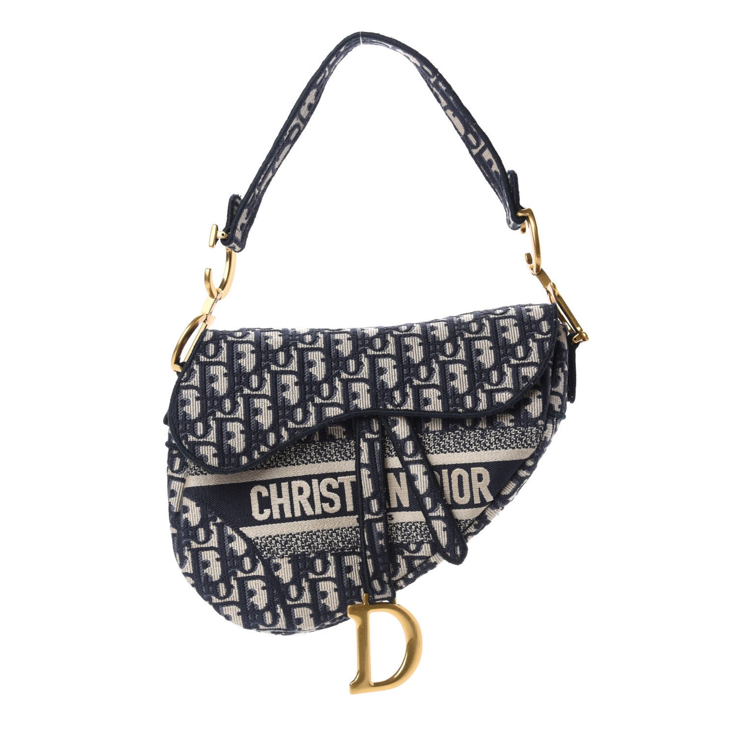 Oblique Embroidered Saddle Bag Blue