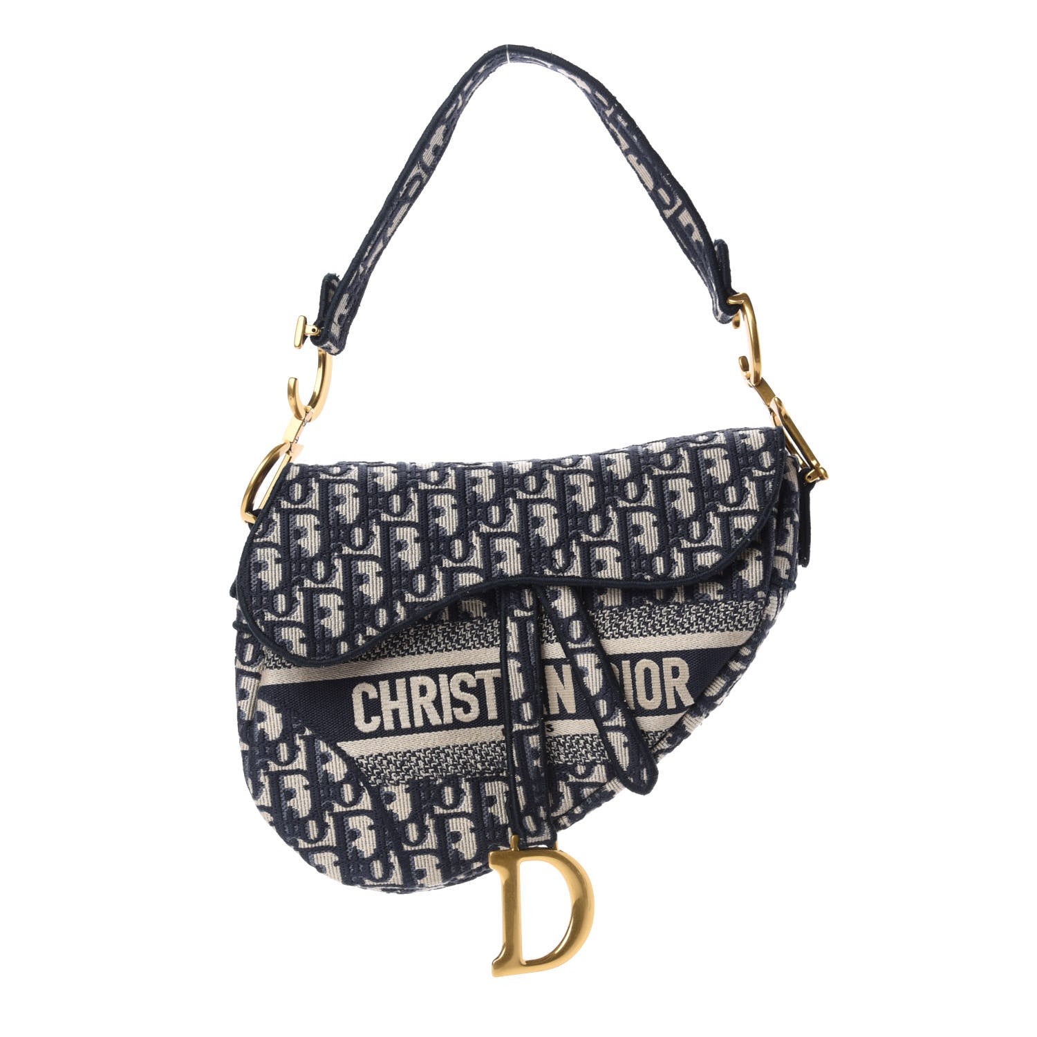 Christian Dior Oblique Embroidered Saddle Bag Blue 1 of 13