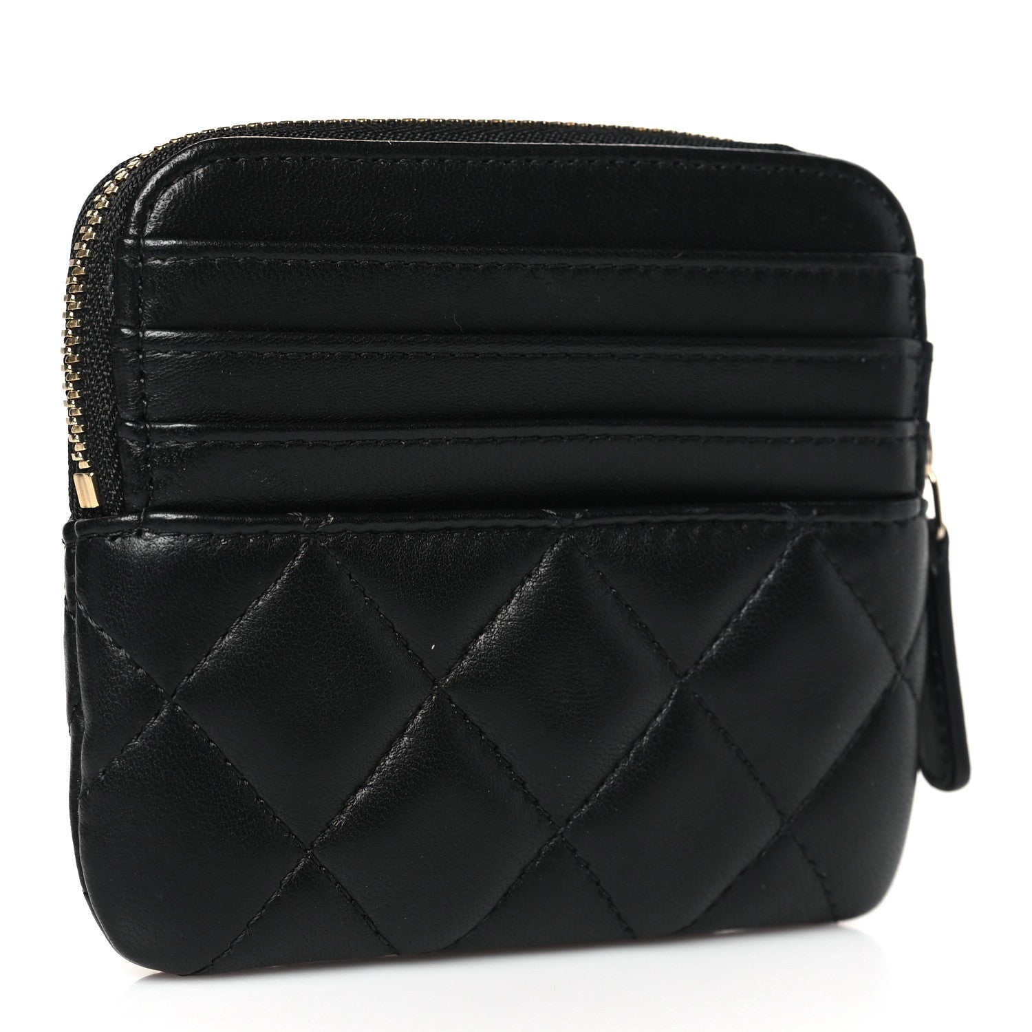 Chanel Lambskin Quilted Zip Card Holder Wallet Black 3 of 8