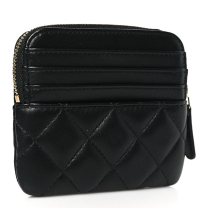 Chanel Lambskin Quilted Zip Card Holder Wallet Black 3 of 8