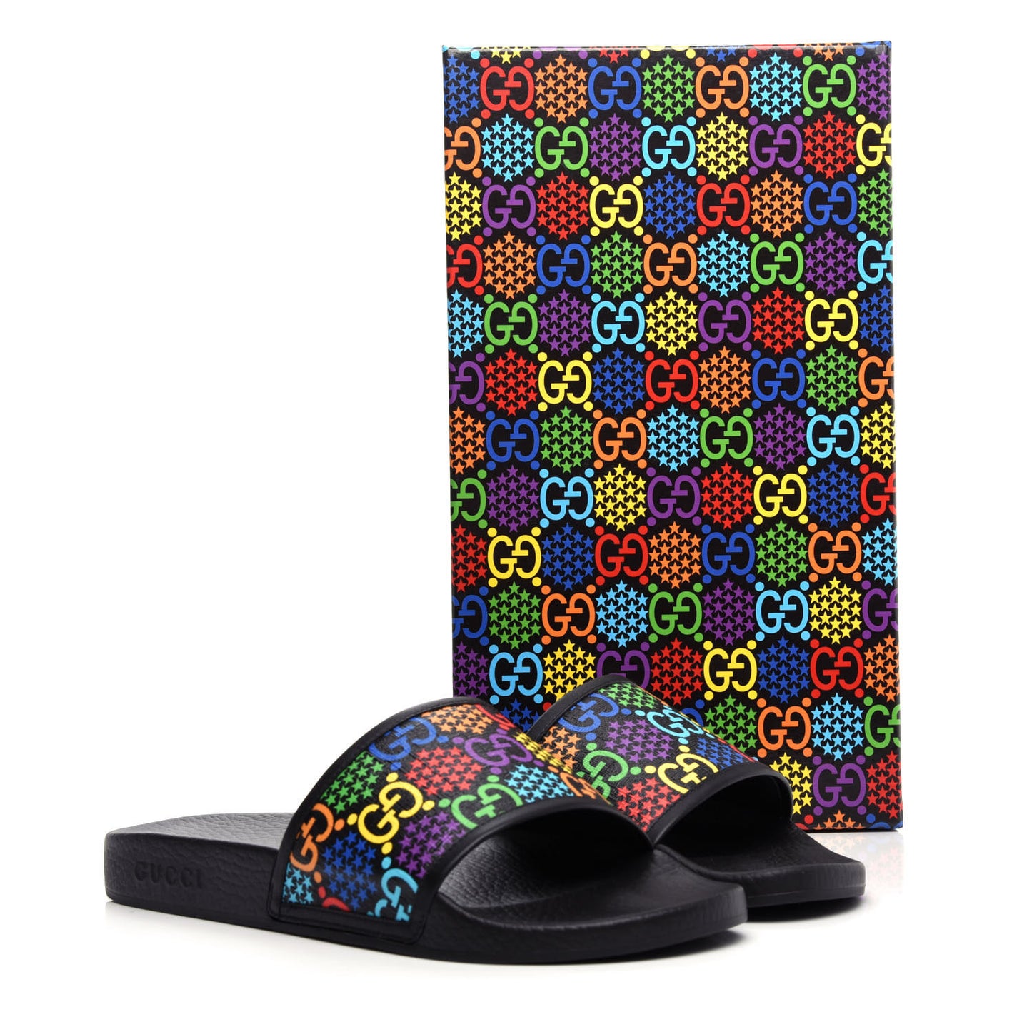 GG Supreme Monogram Psychedelic Slide Sandals 10 Black Multicolor