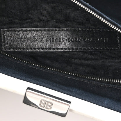Balenciaga Shiny Supple Calfskin Logo Crocodile Embossed XL Cloud Clutch White 8 of 11