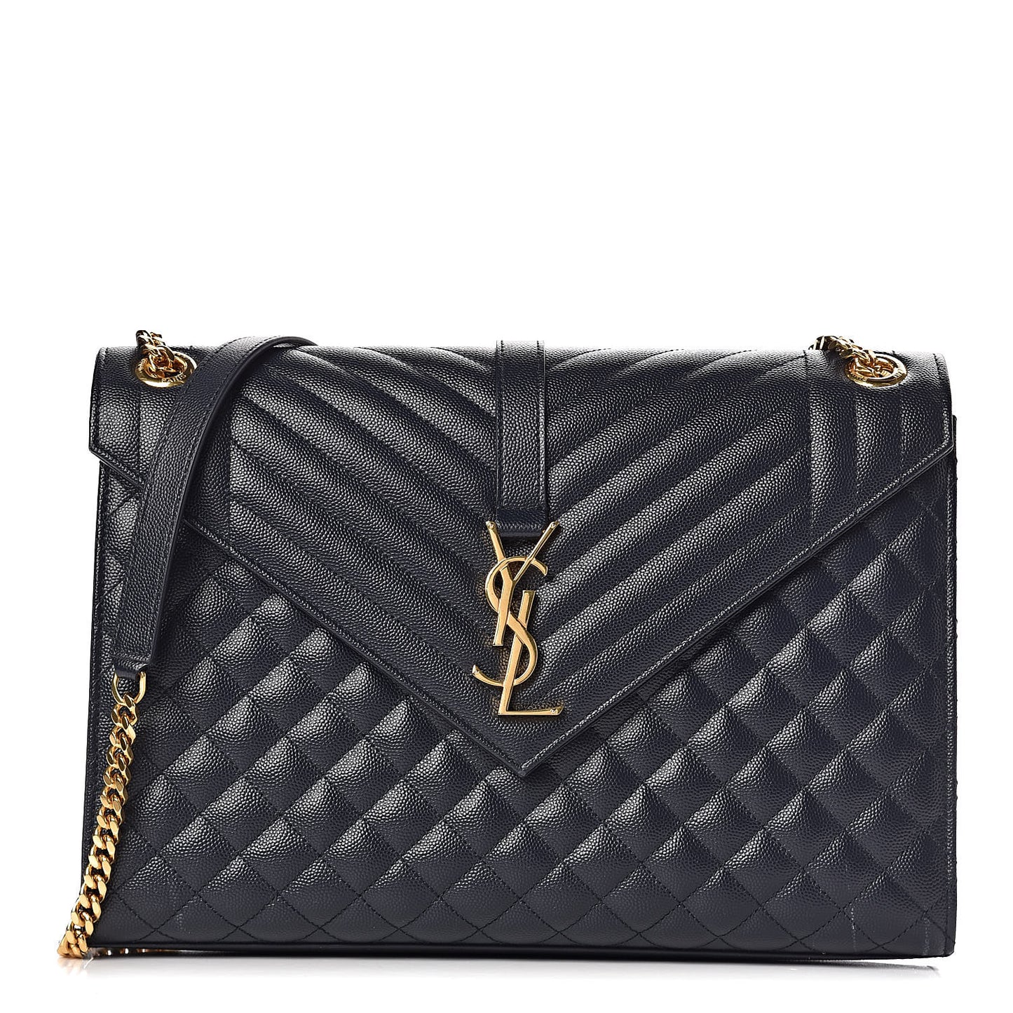 Grain De Poudre Mixed Matelasse Large Triquilt Monogram Satchel Deep Marine