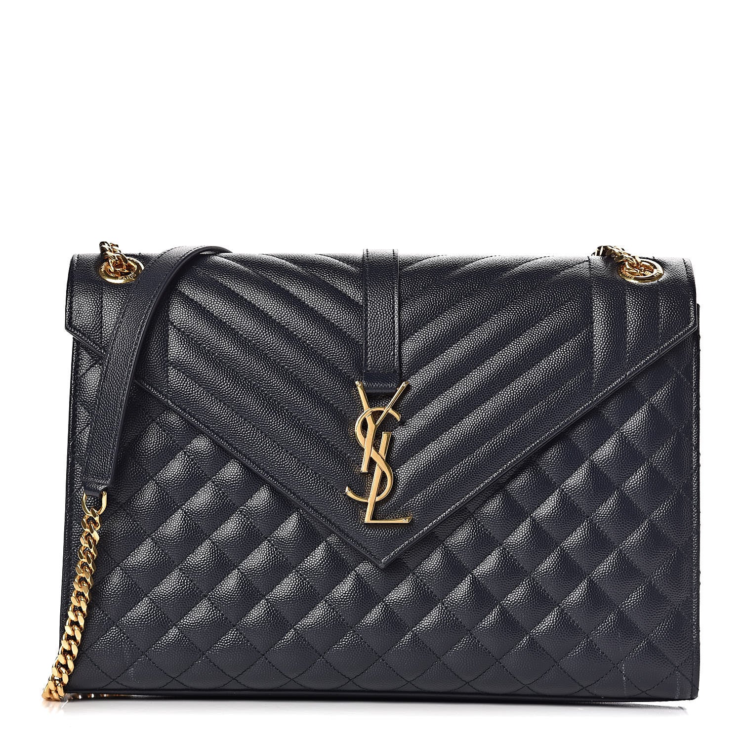Saint Laurent Grain De Poudre Mixed Matelasse Large Triquilt Monogram Satchel Deep Marine 1 of 25