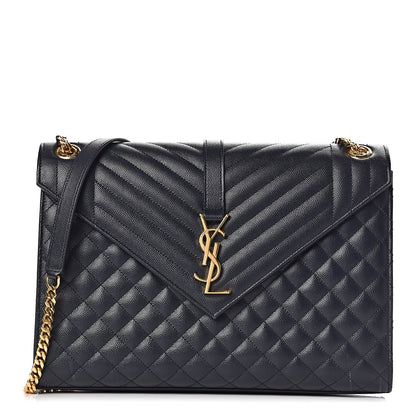 Saint Laurent Grain De Poudre Mixed Matelasse Large Triquilt Monogram Satchel Deep Marine 1 of 25