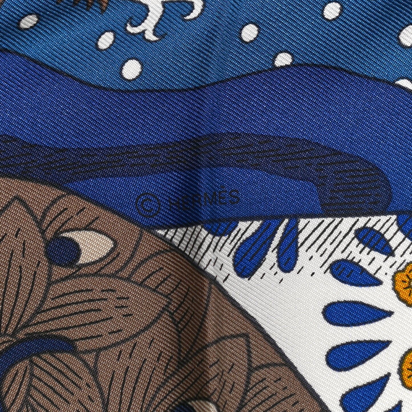 Silk Twill Le Premier Chant Scarf 90 Bleu Nuit White Ebene