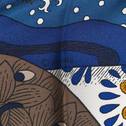 Hermes Silk Twill Le Premier Chant Scarf 90 Bleu Nuit White Ebene 4 of 5
