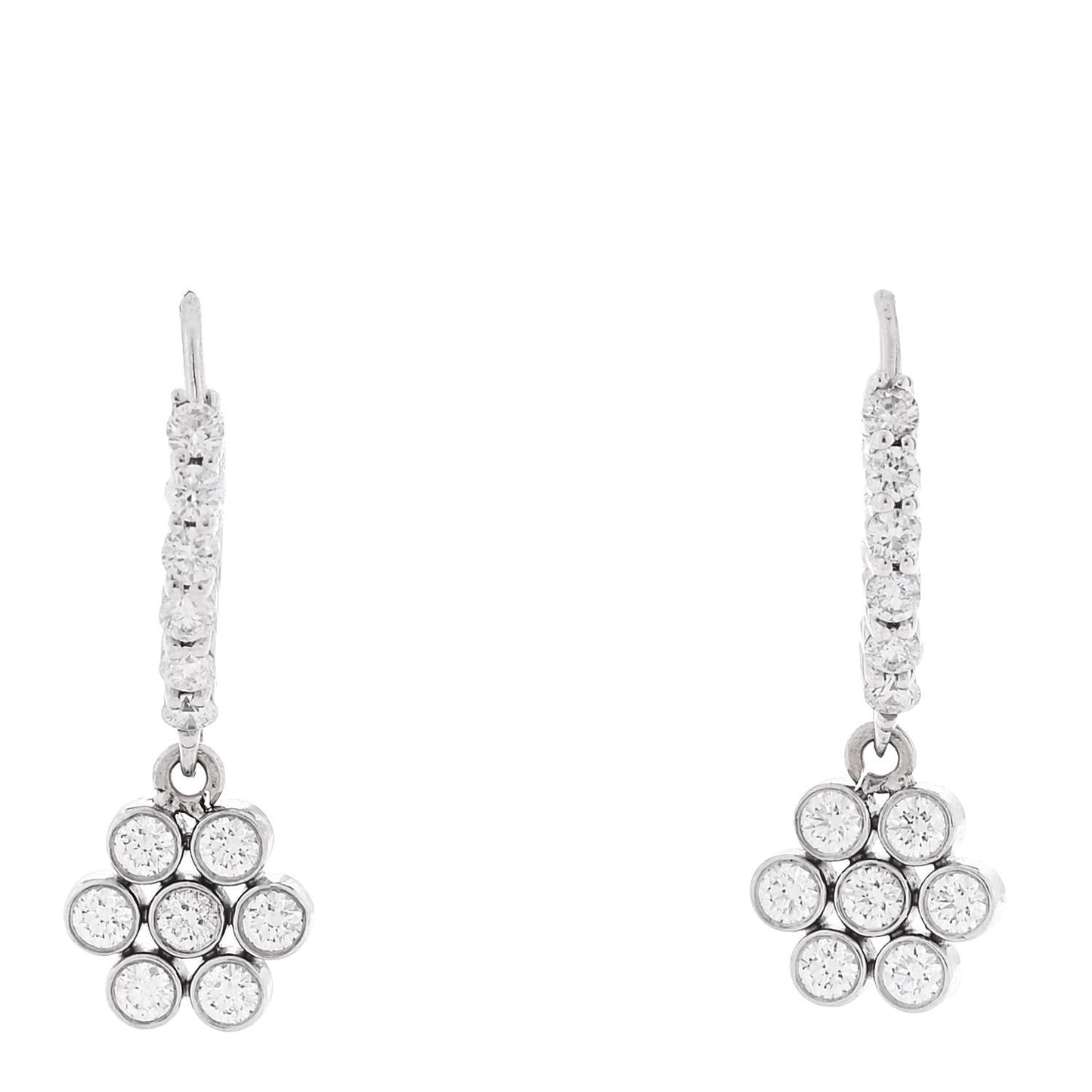 14K White Gold Diamond .50ctw Bezel Flower Drop Earrings