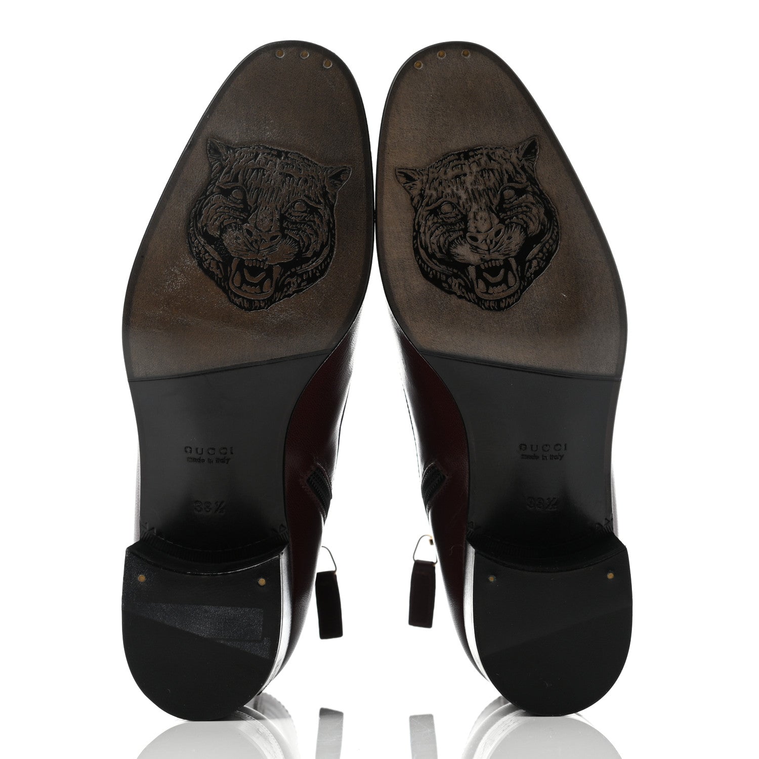 Gucci Goatskin Kitten Chain Horsebit Ankle Boots 38.5 Bordeaux 5 of 13