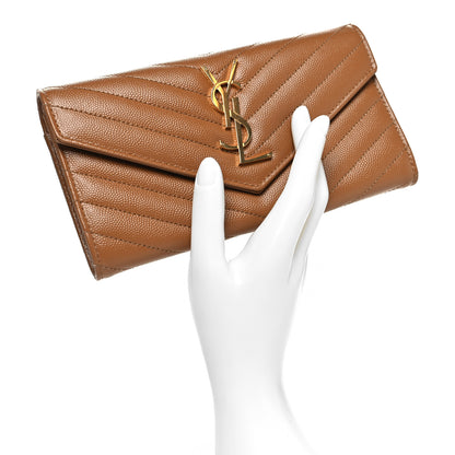 Saint Laurent Grain De Poudre Matelasse Chevron Monogram Flap Wallet Dark Natural 2 of 11