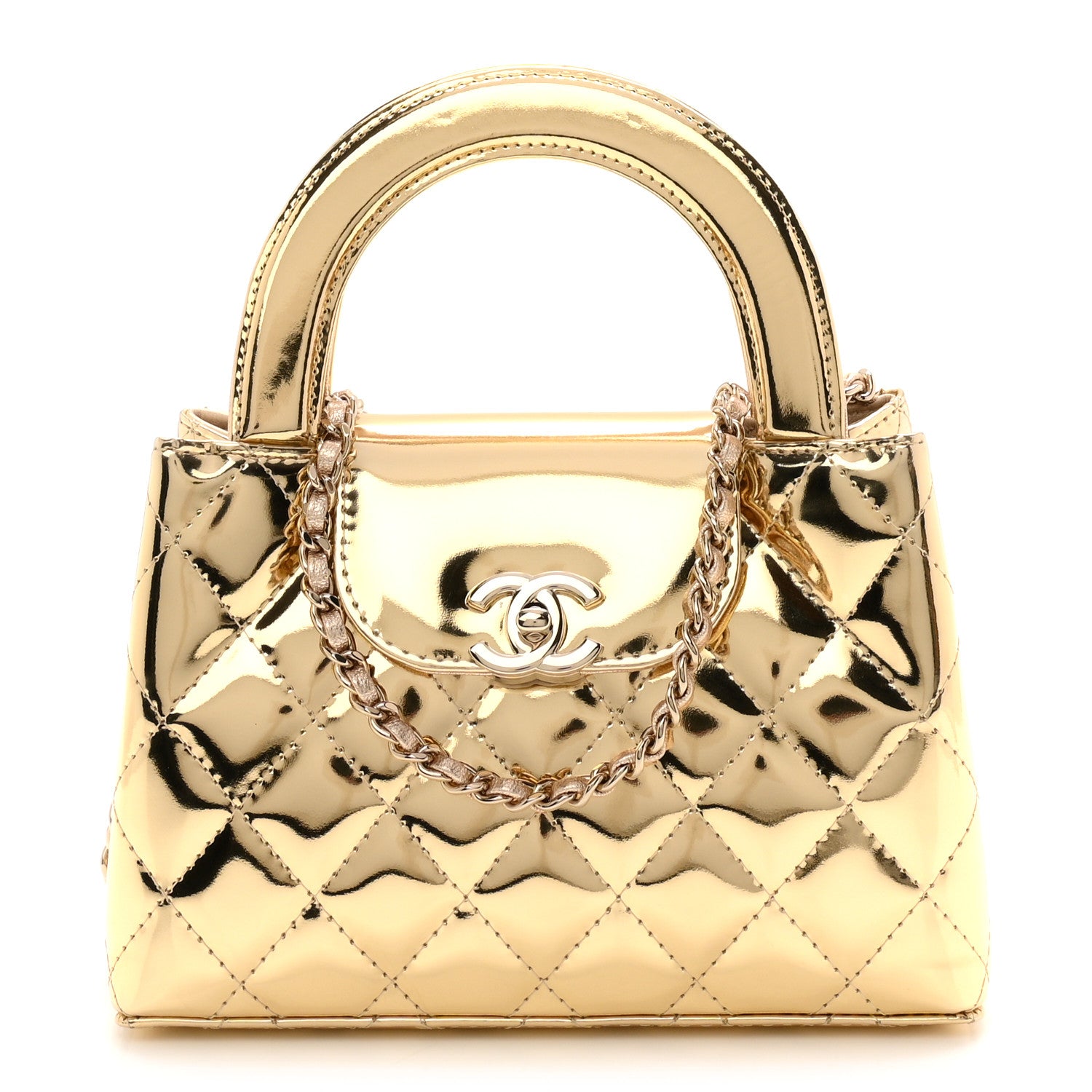 Chanel Mirror Calfskin Metallic Calfskin Quilted Nano Kelly Shopper Gold 1 of 10