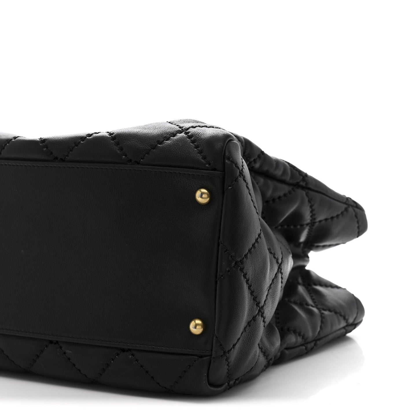 Calfskin Quilted Large Retro Chain Shopping Tote  Black