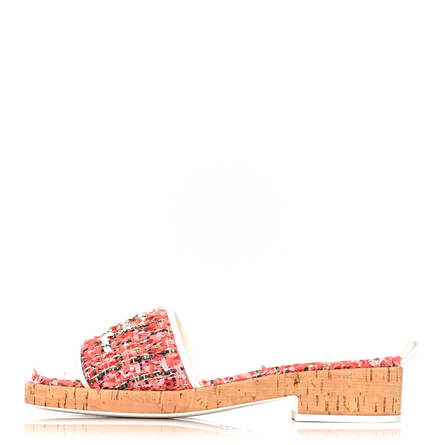 Chanel Tweed Cork Mule Sandal 40 Coral Red Pink 1 of 8