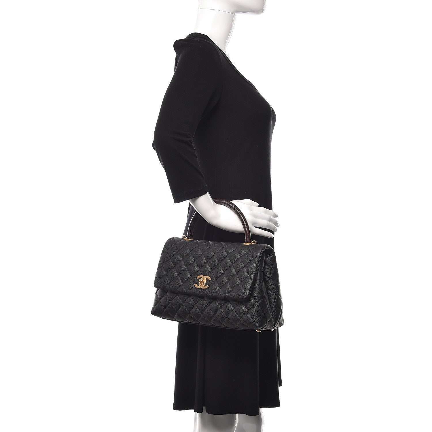 Chanel Caviar Lizard Embossed Quilted Small Coco Handle Flap Black 2 of 12