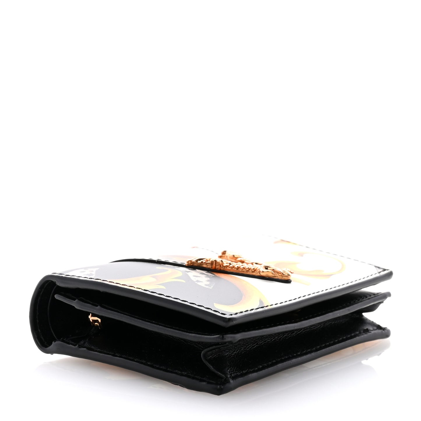 Nappa Barocco Print Virtus Card Case Wallet Black Multicolor