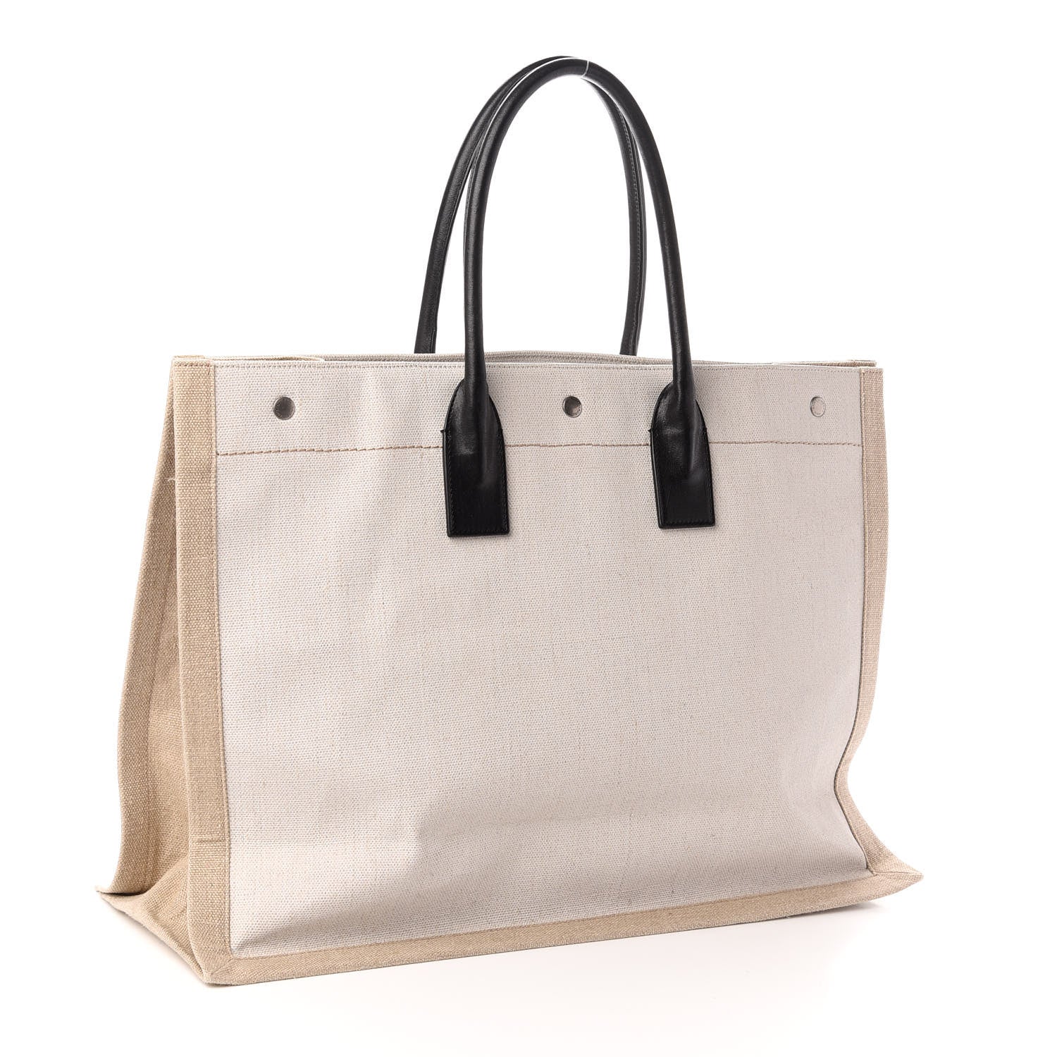 Saint Laurent Linen Calfskin Rive Gauche Tote Optic White 3 of 9