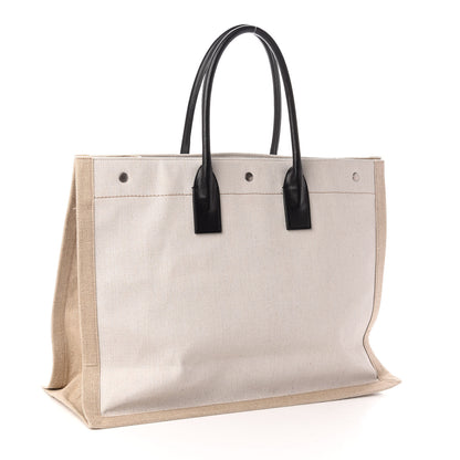 Saint Laurent Linen Calfskin Rive Gauche Tote Optic White 3 of 9