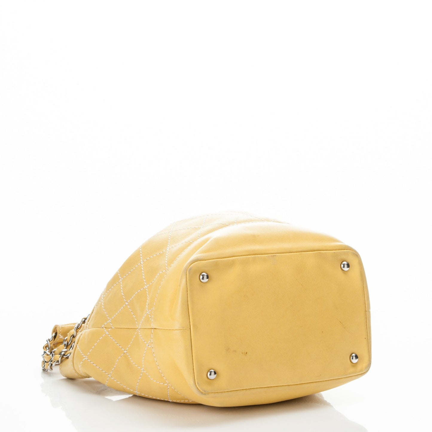 Lambskin Contrast Stitch Drawstring Shoulder Bag Yellow