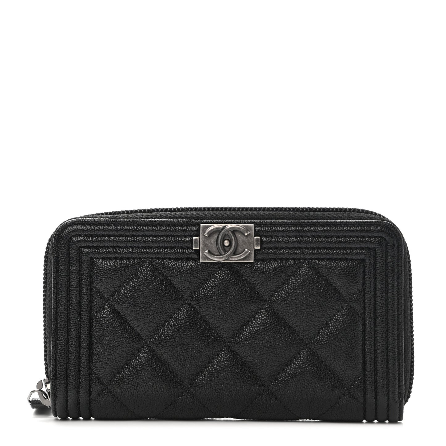 Caviar Quilted Small Boy Zip Around Wallet Black