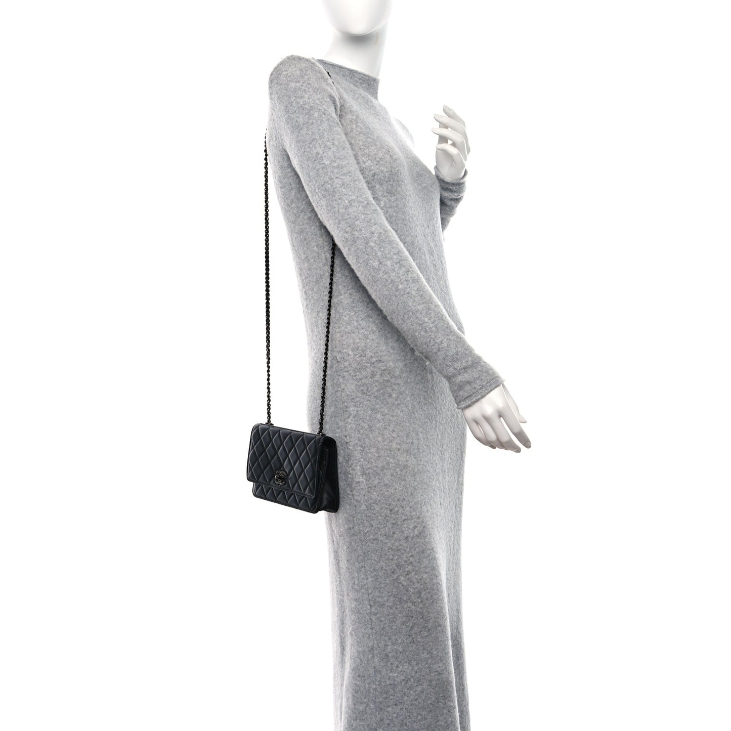 Lambskin Quilted Trendy CC Wallet On Chain WOC So Black