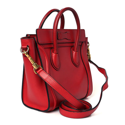Celine Drummed Calfskin Nano Luggage Vermillion 3 of 12