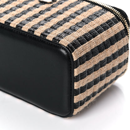Chanel Raffia Jute Striped Small Vanity Case With Chain Black Beige 10 of 11
