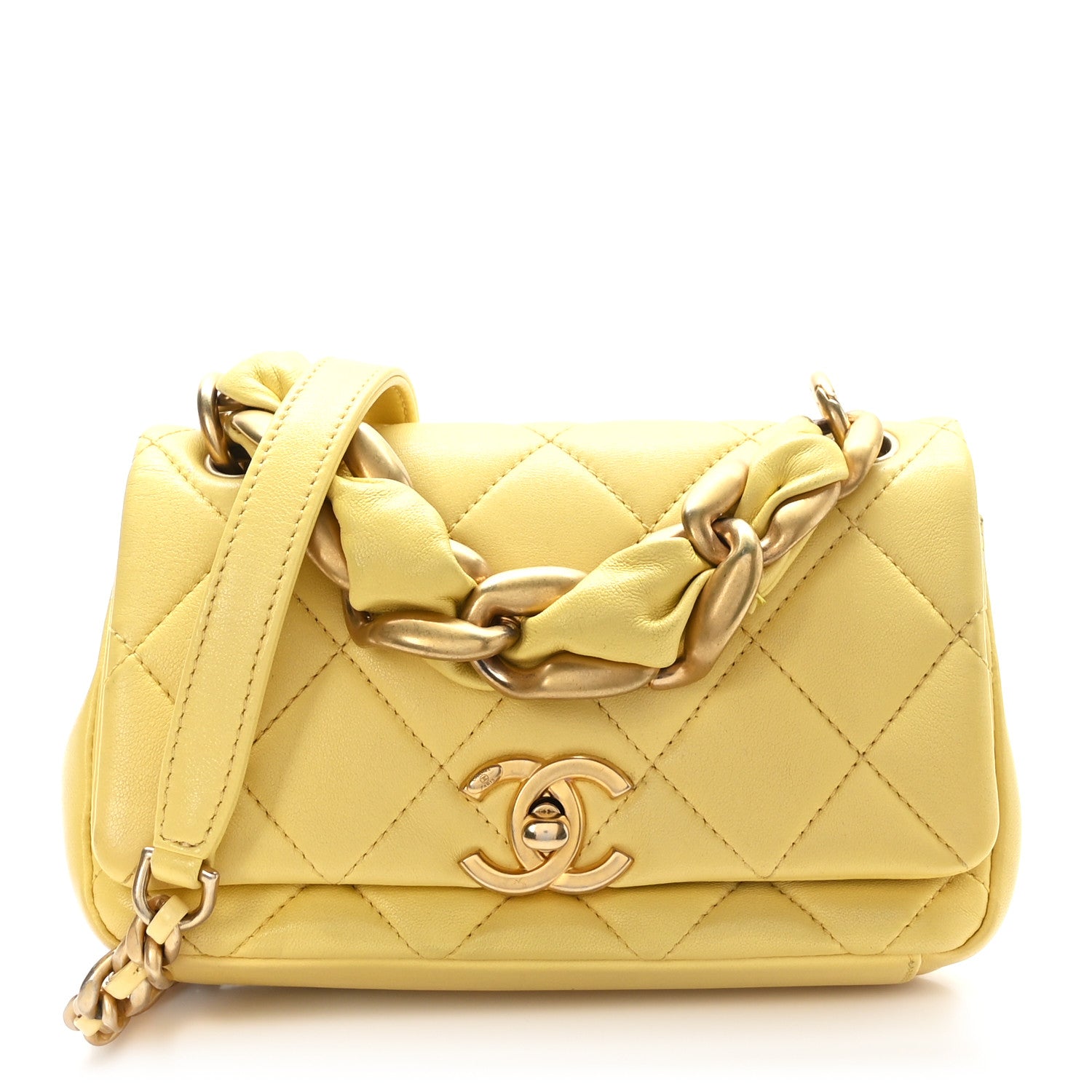 Chanel Shiny Lambskin Small Chain Is More Flap Yellow 1 of 9
