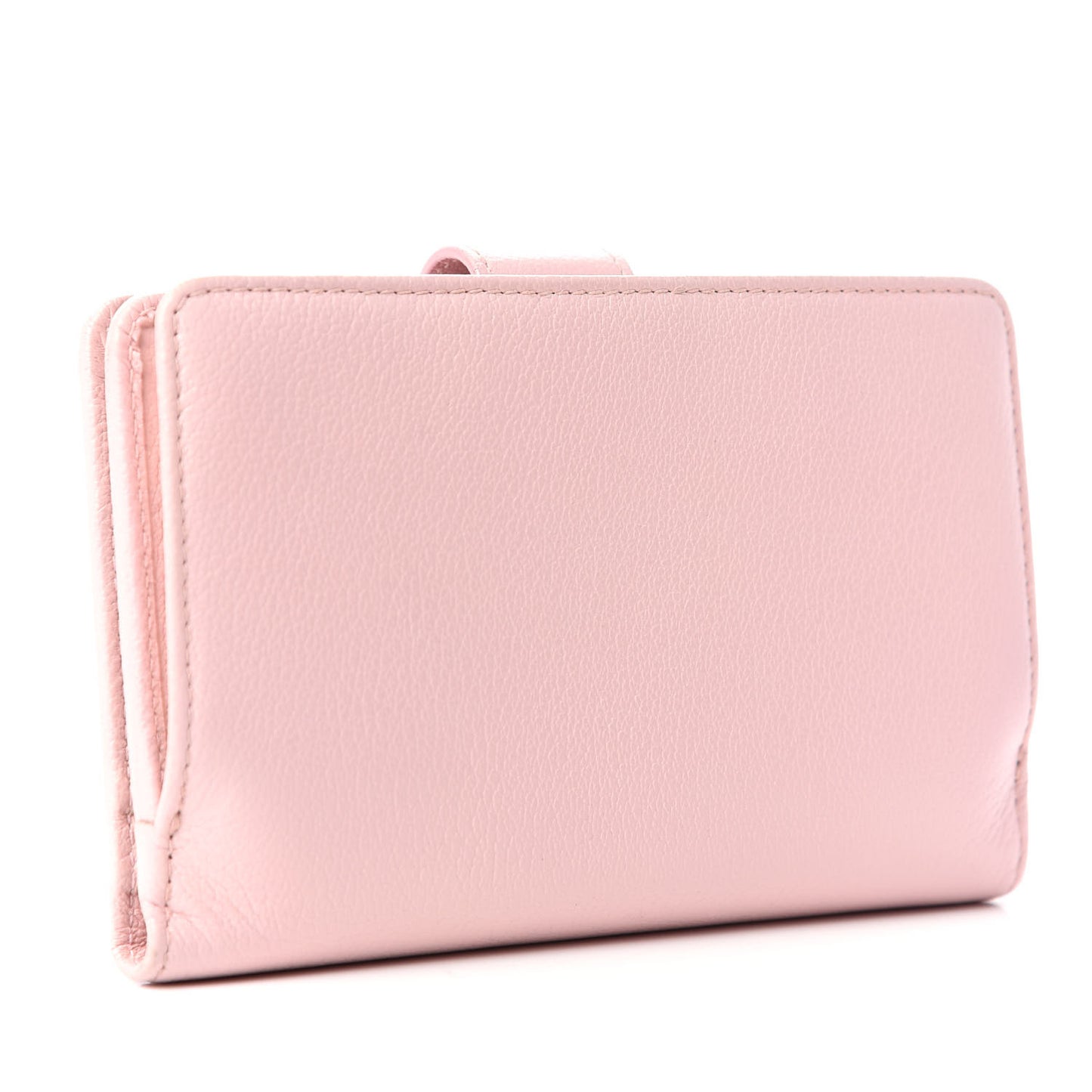 Goatskin Camellia Embossed French Flap Wallet Pink