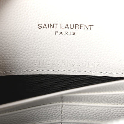Saint Laurent Grain De Poudre Matelasse Chevron Monogram Envelope Chain Wallet  White Black 7 of 10