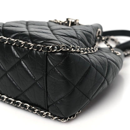 Chanel Crumpled Calfskin Quilted Chain All Over Drawstring Bucket Bag Black 10 of 10