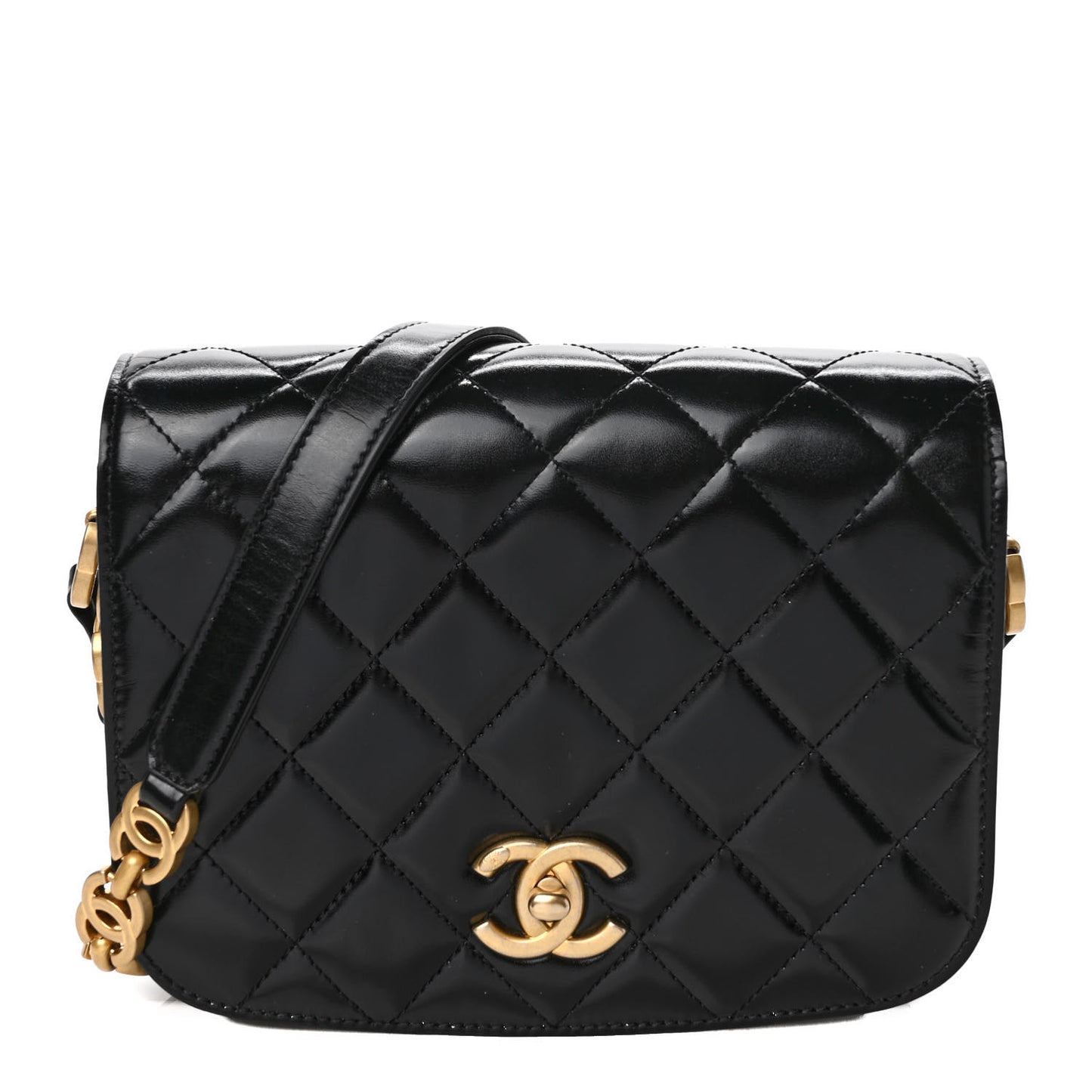 Shiny Calfskin Quilted Suede Goatskin Messenger Black