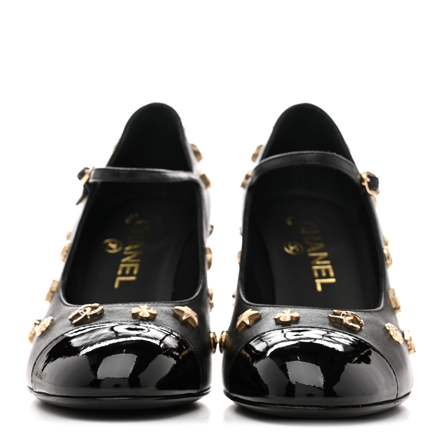 Chanel Lambskin Patent Cap Toe Charms Mary Jane Pumps 36.5 Black 3 of 10