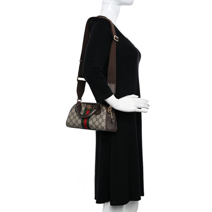 Gucci GG Supreme Monogram Textured Dollar Calfskin Web Mini Ophidia Top Handle Bowler Bag Beige Ebony New Acero 2 of 10