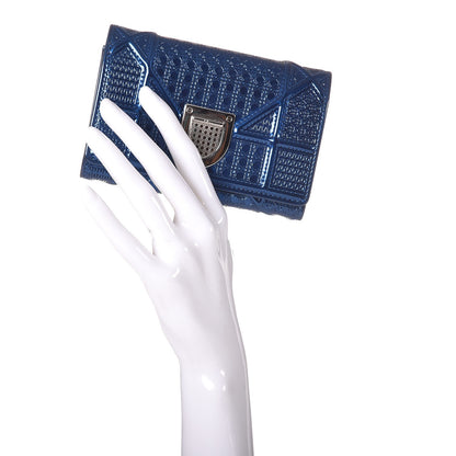 Christian Dior Metallic Patent Micro-Cannage Diorama Elancee Wallet Mirror Blue 2 of 9