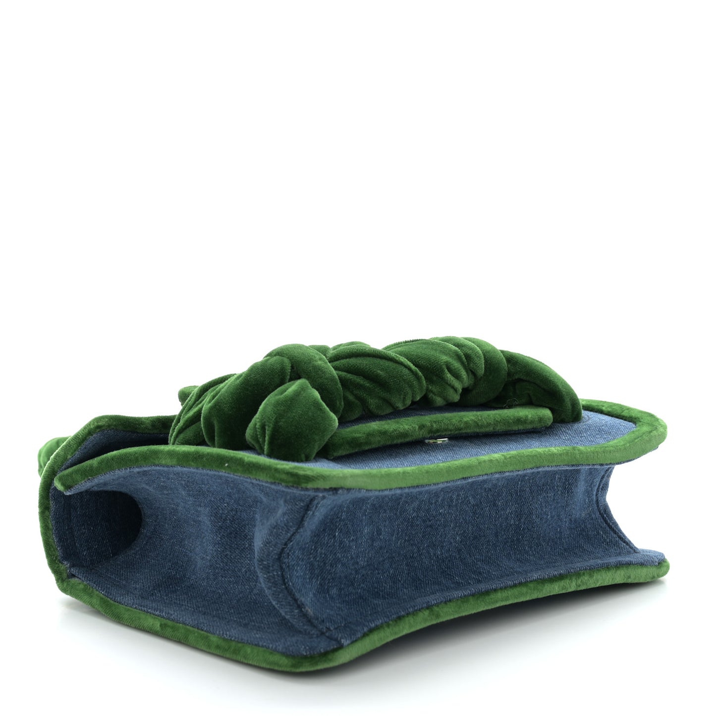 Denim Velvet Tresse Shoulder Bag Blue Green