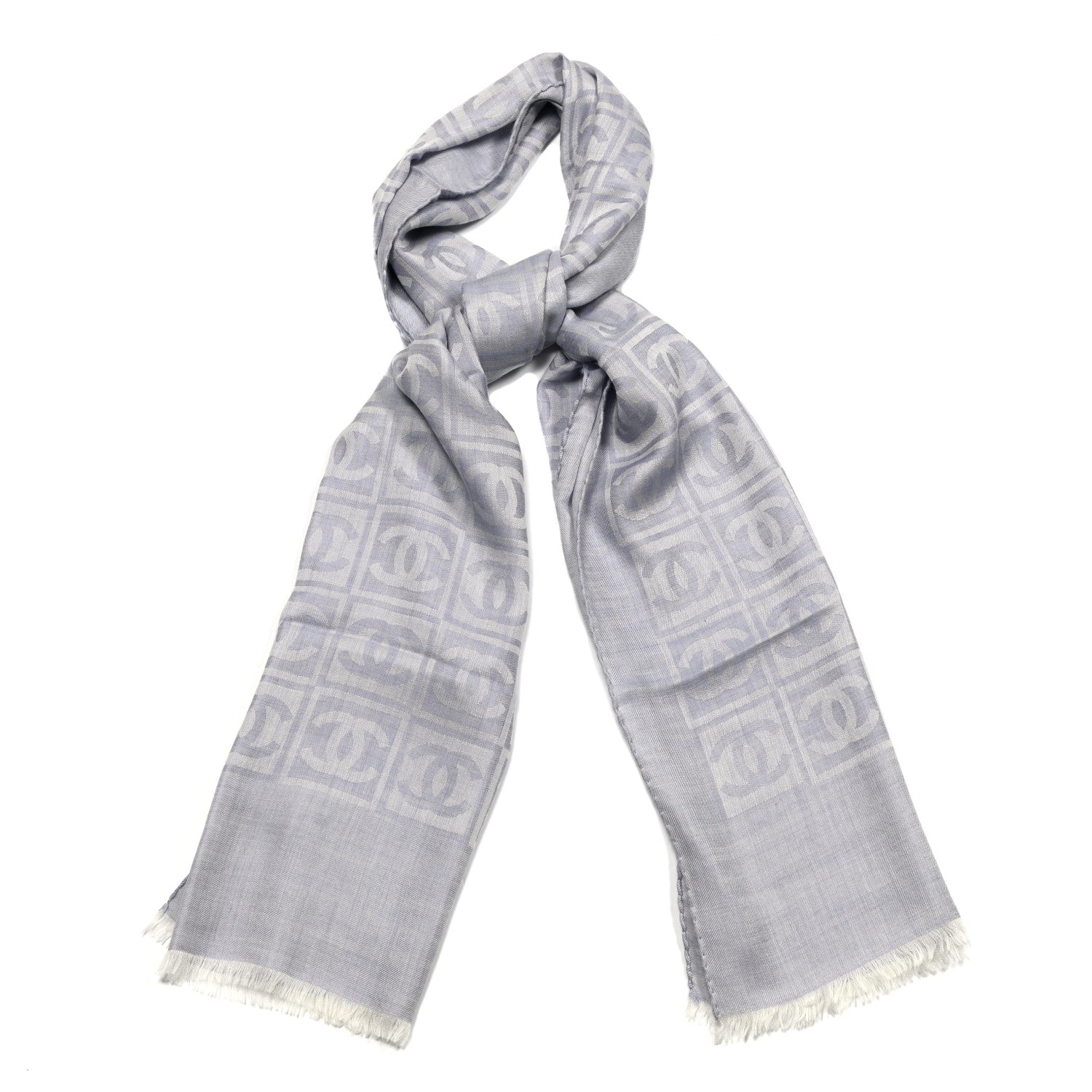 Chanel Cashmere Silk CC Scarf Blue 2 of 6