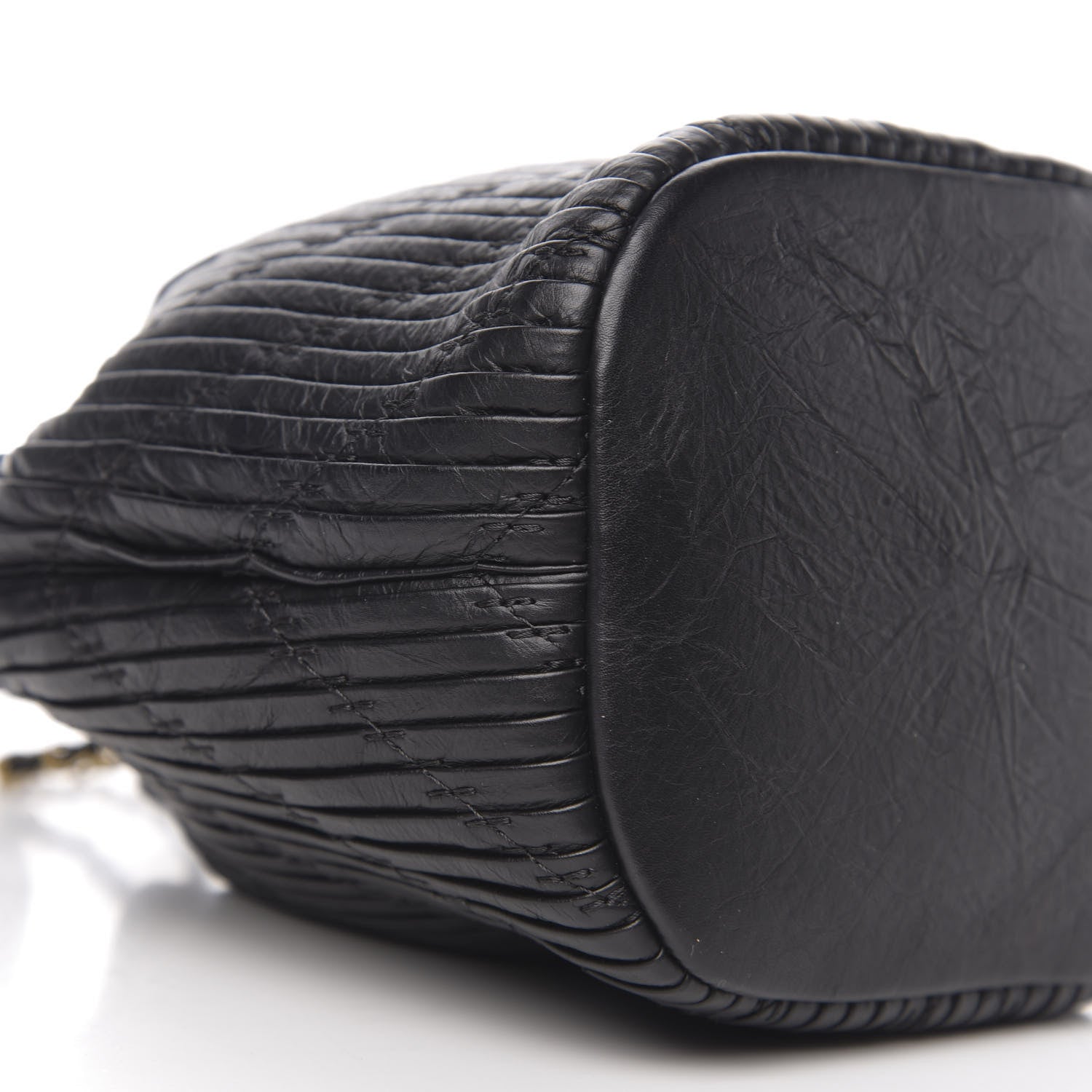 Chanel Iridescent Crumpled Calfskin Coco Pleats Small Drawstring Bag Black 7 of 10