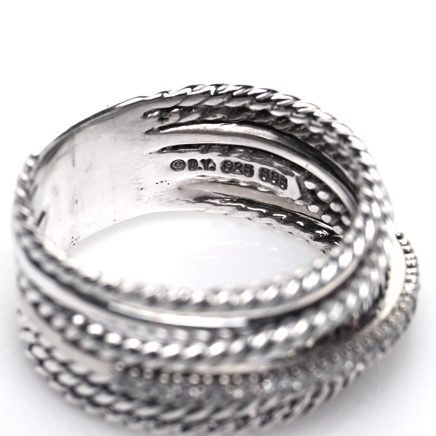 David Yurman Sterling Silver 14K White Gold Diamond 11mm Wide Crossover Cable Ring 58 8.5 4 of 5
