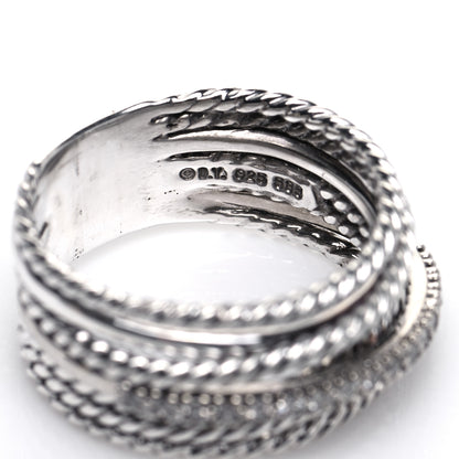 David Yurman Sterling Silver 14K White Gold Diamond 11mm Wide Crossover Cable Ring 58 8.5 4 of 5