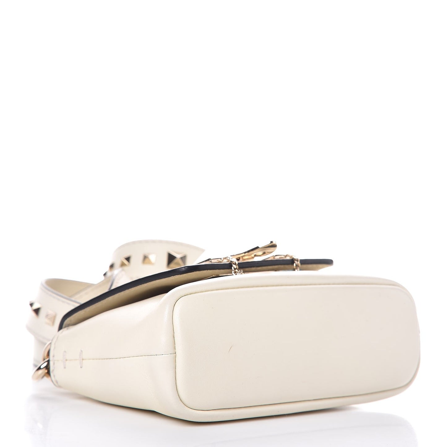 Calfskin Small Rockstud Demilune Crossbody Bag White