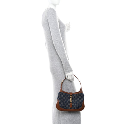 Gucci New Denim GG Monogram Calfskin Small Jackie 1961 Hobo Blue Tea Cuir 2 of 10