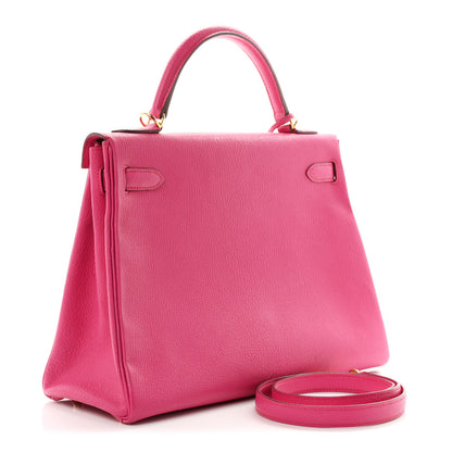Hermes Chevre Mysore Kelly Retourne 32 Rose Shocking 3 of 11