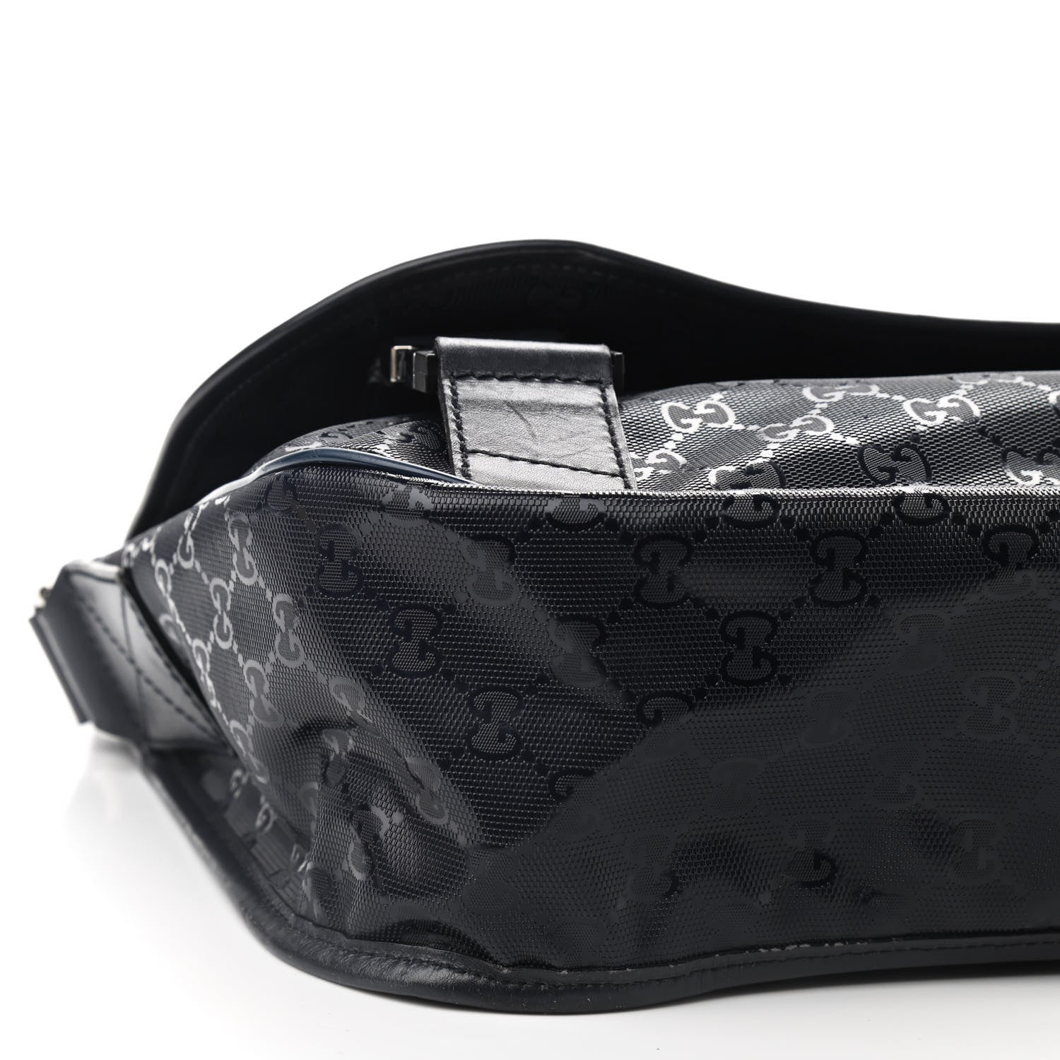 Gucci Imprime Monogram Medium Double Buckle Flap Messenger Bag Navy 8 of 9