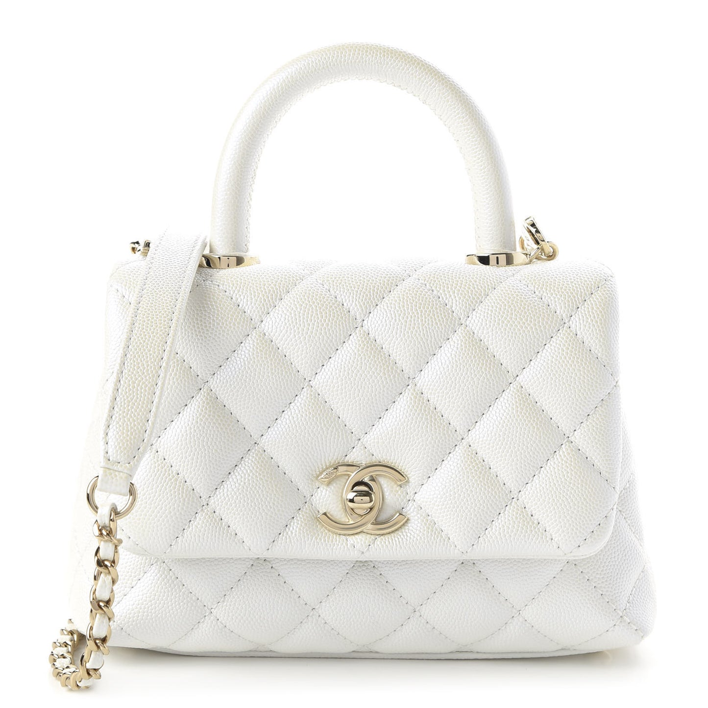 Iridescent Caviar Quilted Extra Mini Coco Handle Flap Ivory