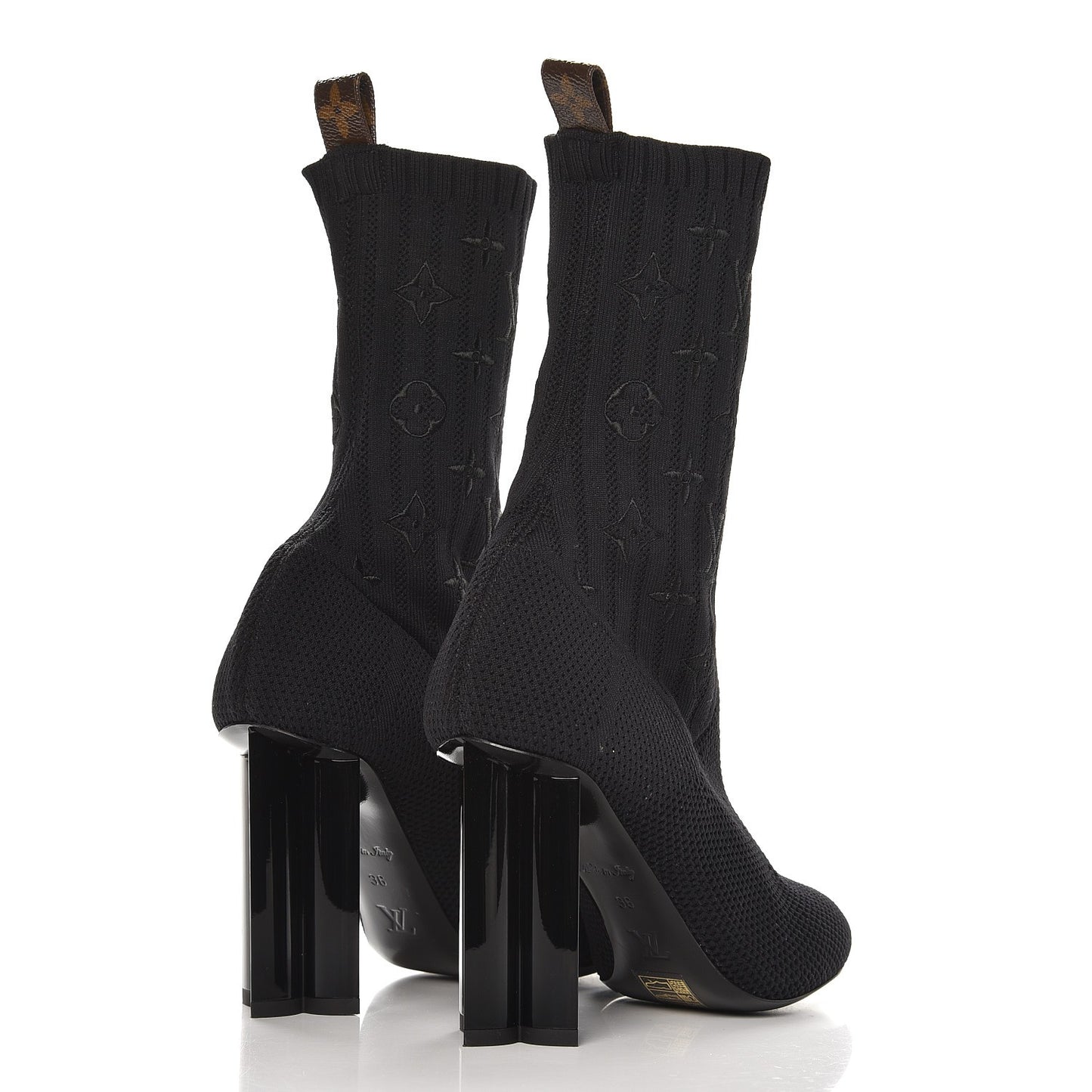Monogram Stretch Fabric Silhouette Ankle Boots 36 Black