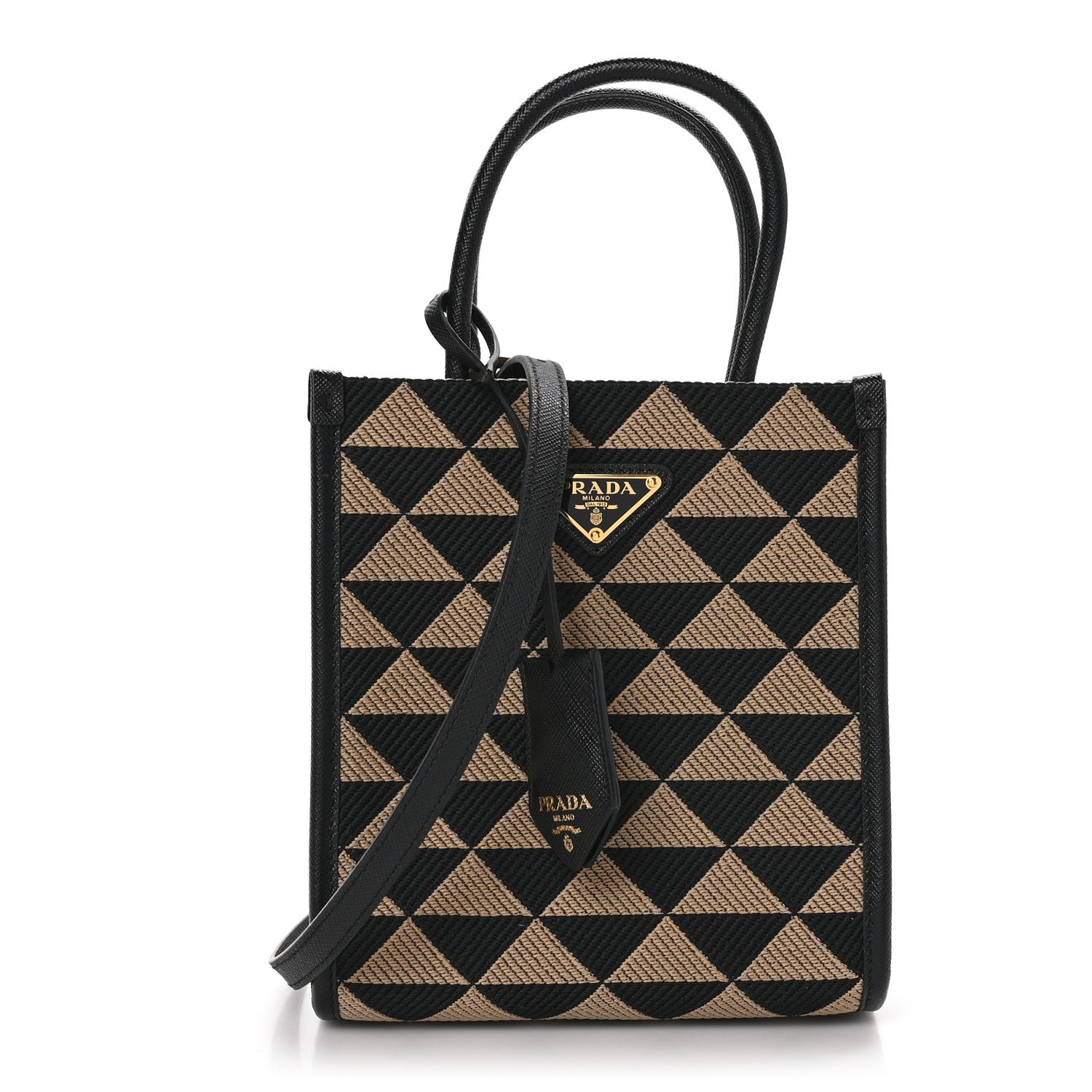 Prada Jacquard Saffiano Triangolo Symbole Embroidered Micro Tote Black Corda 1 of 9